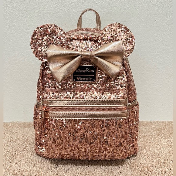 Disney Handbags - NWT Loungefly Disney Parks rose gold sequins backpack